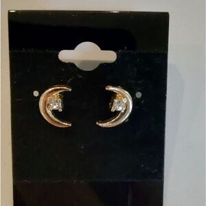 Dainty Moon Cubic Zirconia Stud Pierced Earrings